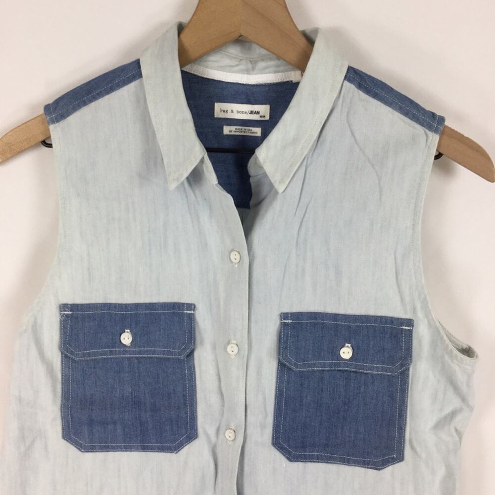 Rag & Bone Sleeveless Chambray Utility Vest Top - image 2